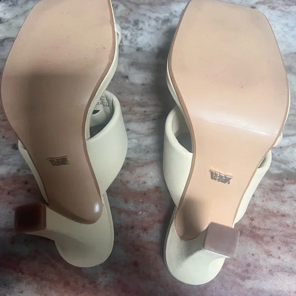 Zara Women Leather High Heel Sandals With Padded Straps Vanilla Yellow - Picture 8 of 8